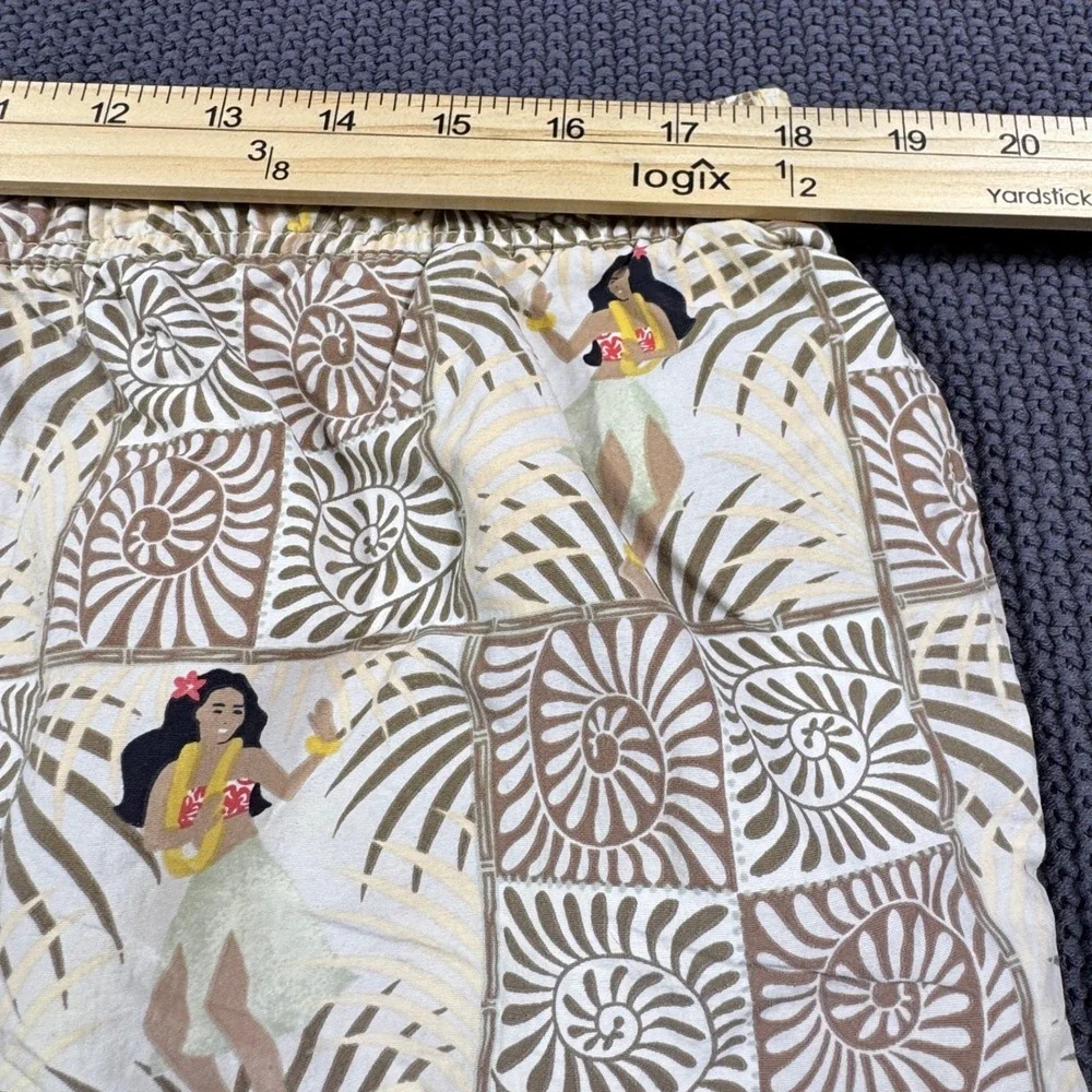 Tommy Bahama Mens Hula‎ Girl Shell Hawaiian Print Swim Trunks Tan Nylon Lined XL